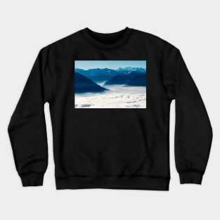 Mountains of Switzerland - Sunny Central Swiss Alpine Panorama With Fog of Sea Crewneck Sweatshirt